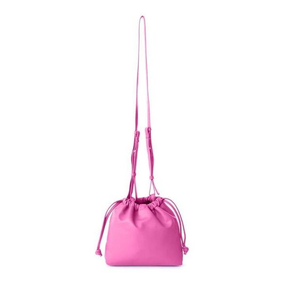 Jules Kae Pink Bree Bucket Bag Purse Faux Leather Drawstring Barbie Coquette New - Picture 2 of 13